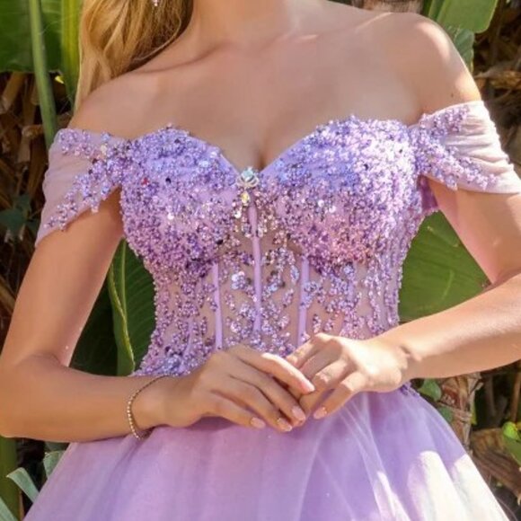 New Off Shoulder Short Fashion Forward Mesh Dress w/ Sheer Boned Bodice GS3684 - Picture 5 of 9